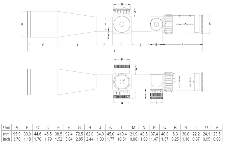 5-25x56 PM II DT27 MTC Dimentions